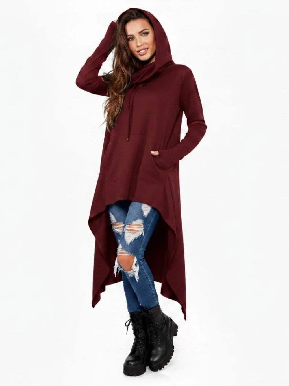 Dark Red Asymmetric Long Sleeve Hoodie Cloak XL NWT